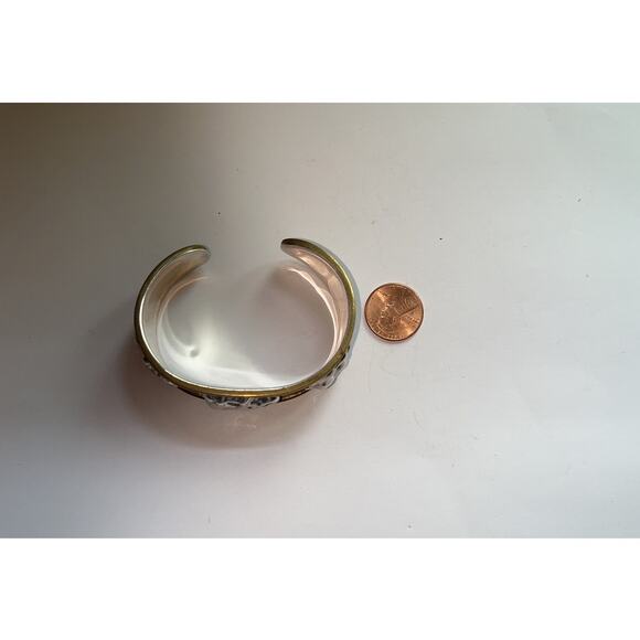 Sterling Silver Elephant Cuff Bracelet with Brass Trim - Two Tone - Picture 7 of 16